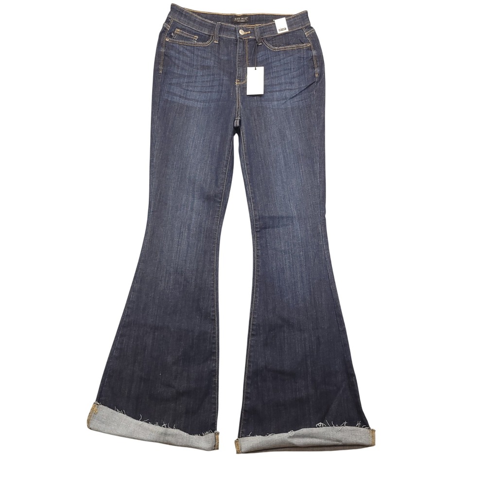 Judy Blue Womens‎ Jeans Flare High Waist Dark Wash Size 13/31 Bell Botton Raw